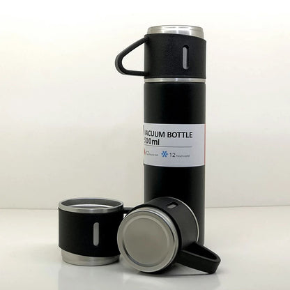 Stainless Steel Vacuum Flask Set With 3 Steel Cups Combo For Coffee Hot Drink And Cold Water Flask Ideal Gifting Travel Friendly Latest Flask Bottle. (500ml) (X1042)