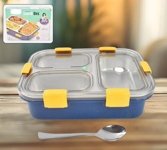 3 Compartment Transparent Stainless Steel Lunch Box For Kids