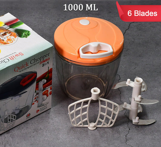 2065 6 Blade 2in1 Manual Food Chopper Compact  Powerful Hand Held Vegetable Chopper (1000ml)