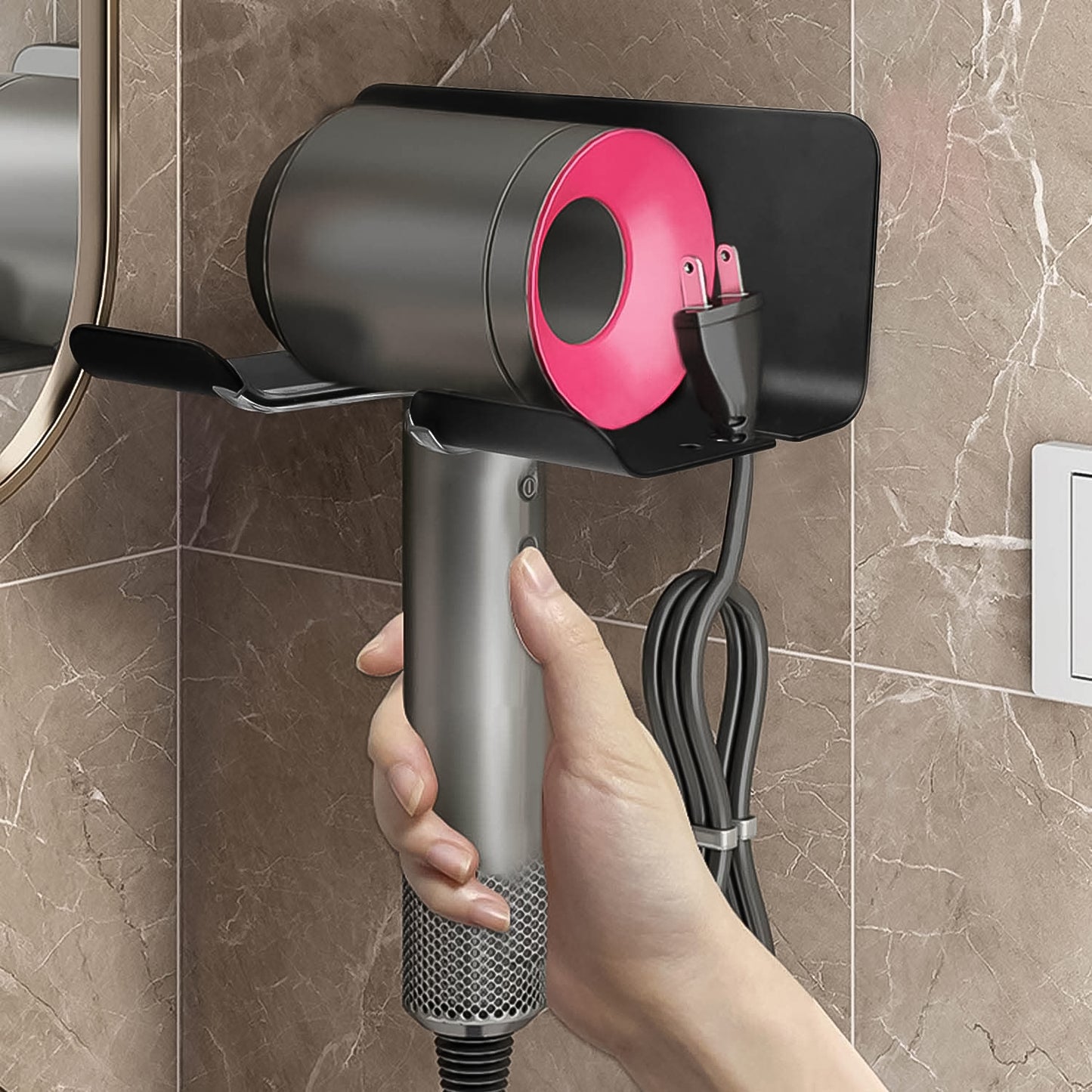 Hair Dryer Holder Wall Mounted Space Plastic Drill Blow Dryer Organizer Rack For Hair Tool Bedroom Bathroom (X1026)